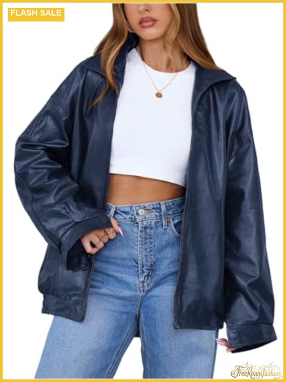 Faux Leather Oversized Moto Bomber Jacket Women's Fall Winter Coat